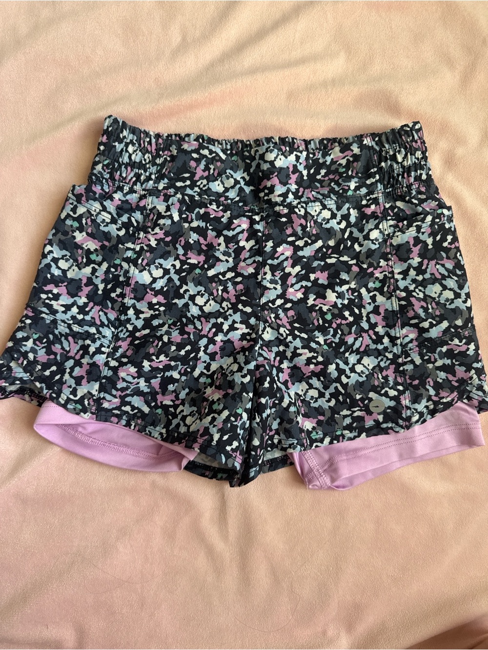 Avia Black Floral-Print Shorts with Lilac Liner
